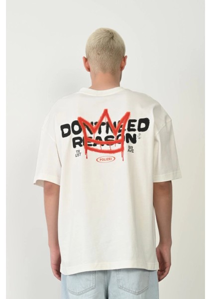 Unisex Baskılı Bisiklet Yaka Oversize T-Shirt - Beyaz -Vlmr fiyatları