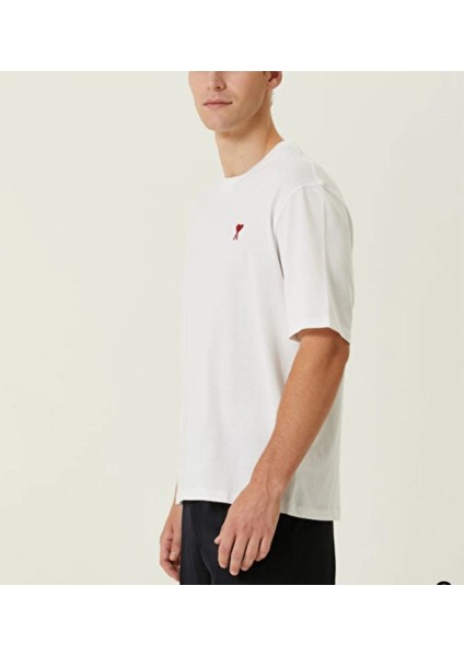 Unisex Bisiklet Yaka Baskılı Oversize T-Shirt - Beyaz -Vlmr fiyatları