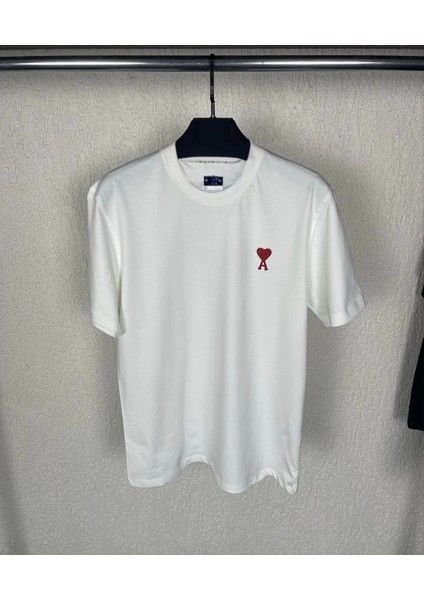 Unisex Bisiklet Yaka Baskılı Oversize T-Shirt - Beyaz -Vlmr modelleri