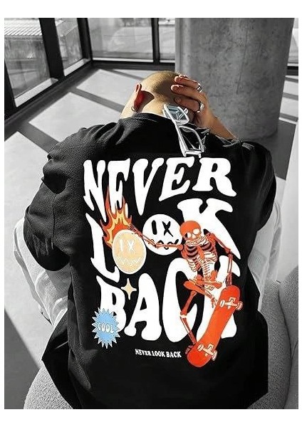 Erkek Bisiklet Yaka Kısa Kol Baskılı T-Shirt - Siyah -Vlmr