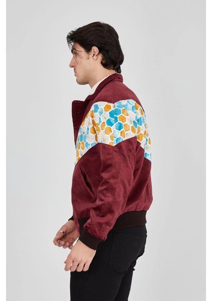 Erkek Içi Astarlı Içten Yaka Kısmı Peluşlu Beyaz Şeritli Vintage Ceket - Mürdüm -Vlmr fiyatları