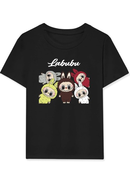 Kız Labubu Çocuk Baskılı T-Shirt - Siyah -Vlmr