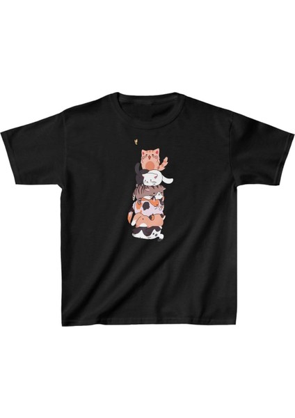 Çocuk Unisex Baskılı T-Shirt - Siyah -Vlmr