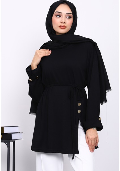 Siyah Düğme Detaylı Modal Tunik