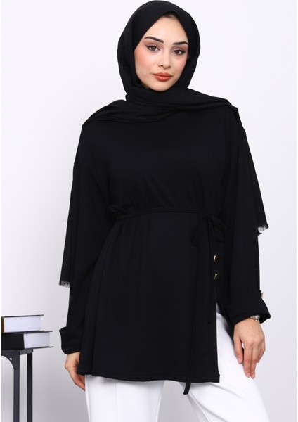 Siyah Düğme Detaylı Modal Tunik modelleri