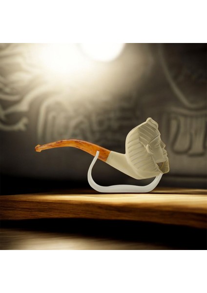 El Yapımı Lületaşı Pipo Firavun Figürlü – Eskişehir El Oyması, Özel Kutulu