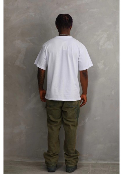 Unisex Baskılı Oversize T-Shirt - Beyaz -Vlmr fiyatları