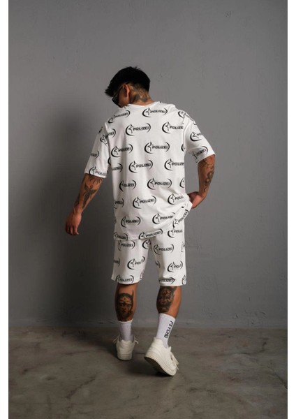 Erkek Baskılı Ikili Şortlu Takım - Beyaz -Vlmr modelleri