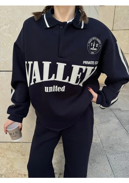 Üç Iplik Yakalı Sweat Baggy Pantalonlu Takım - Siyah -Vlmr