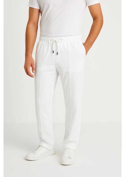 Erkek Keten Pantolon - Beyaz -Vlmr