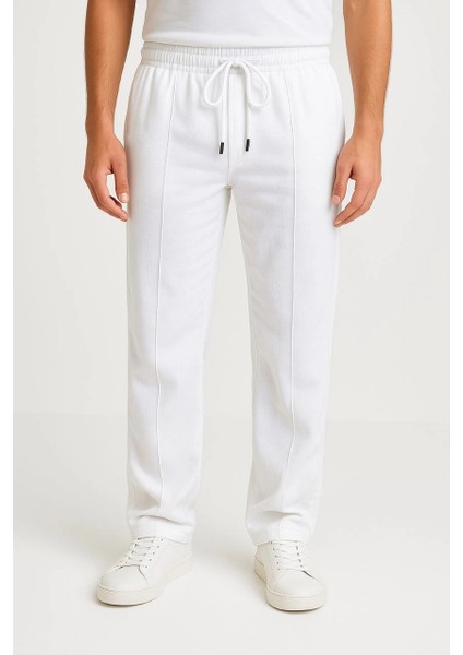 Erkek Keten Pantolon - Beyaz -Vlmr fırsatları