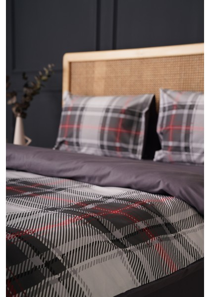 Çift Kişilik %100 Pamuk Nevresim Takımı Gri Ekose fiyatları