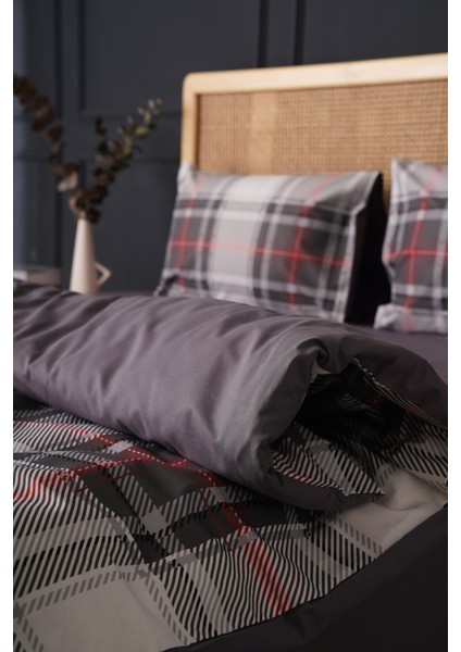 Çift Kişilik %100 Pamuk Nevresim Takımı Gri Ekose fırsatları