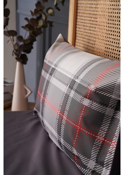 Çift Kişilik %100 Pamuk Nevresim Takımı Gri Ekose indirimleri