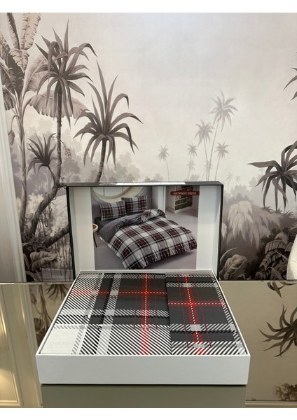 Çift Kişilik %100 Pamuk Nevresim Takımı Gri Ekose