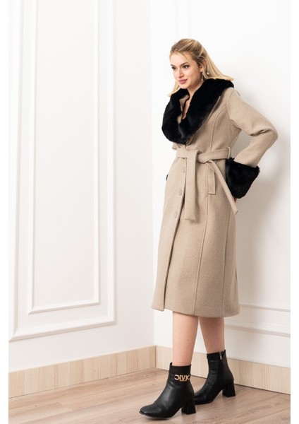 Celeste Premium Peluş Detaylı Kaşe Palto 2610