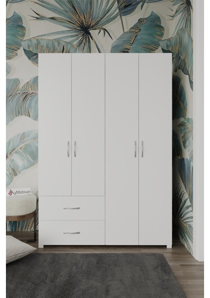 Mavera 4 Kapaklı 2 Çekmeceli Gardrop, 120, Beyaz