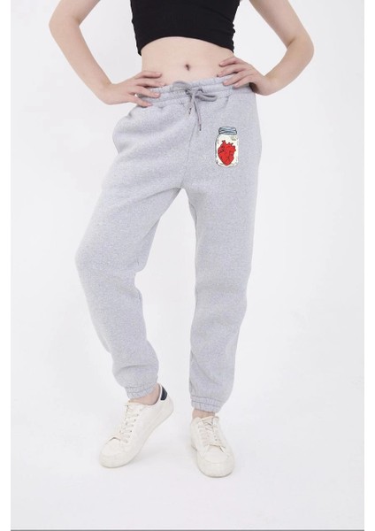 Üç Iplik Lastikli Baskılı Eşofman Pantolon - Gri -Vlmr