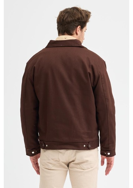 Erkek Gabardin Fermuarlı Çift Cepli Astarlı Workwear Ceket