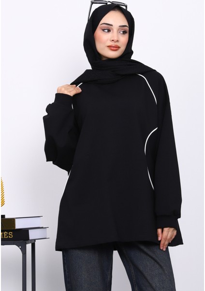 Siyah Biyeli İki İplik Sweatshirt
