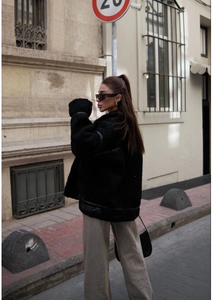 Cıt Cıt Detaylı Peluş Mont Ceket - Siyah -Vlmr indirimleri