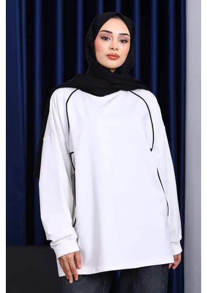 Ekru Biyeli İki İplik Sweatshirt fiyatları