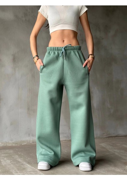 Palazzo Bol Paça Eşofman Pantolon - Yeşil -Vlmr fırsatları