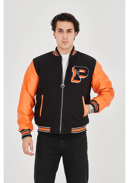 Erkek Içten Elyaf ve Astarlı Kolları Suni Deri Ceket - Turuncu -Vlmr