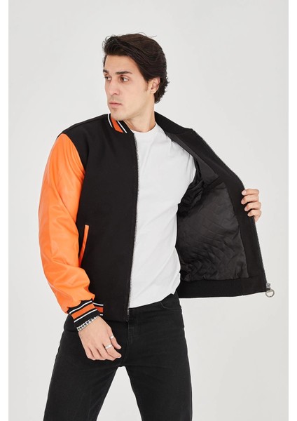 Erkek Içten Elyaf ve Astarlı Kolları Suni Deri Ceket - Turuncu -Vlmr fiyatları