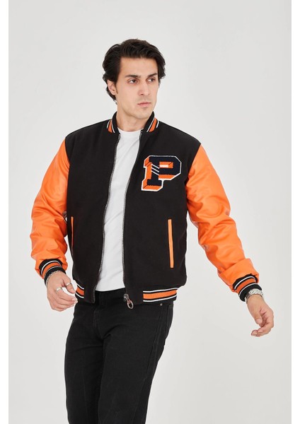 Erkek Içten Elyaf ve Astarlı Kolları Suni Deri Ceket - Turuncu -Vlmr indirimleri
