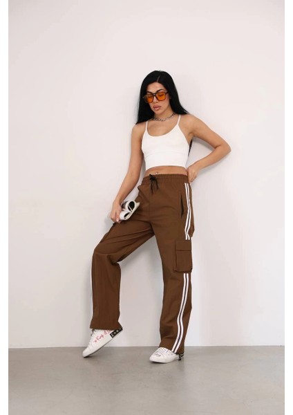Praşut Kumaş Kargo Çeplı Baggy Esofman - Kahve -Vlmr