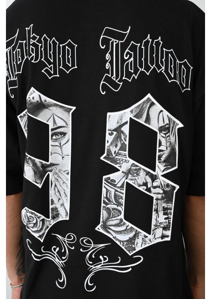 Unisex Baskılı Oversize T-Shirt - Siyah -Vlmr fırsatları