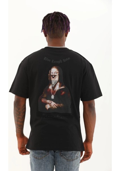 Unisex Oversize Baskılı Bisiklet Yaka T-Shirt - Siyah -Vlmr indirimleri