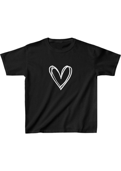 Çocuk Kız Baskılı T-Shirt - Siyah -Vlmr