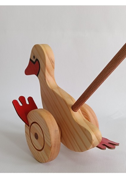 Ahşap Ördek İtme Oyuncağı Bastonlu Yürüyüş Yürüme Yürüteç Arkadaşı Tekerlekli Ördek Figürü Motor Beceri fiyatları