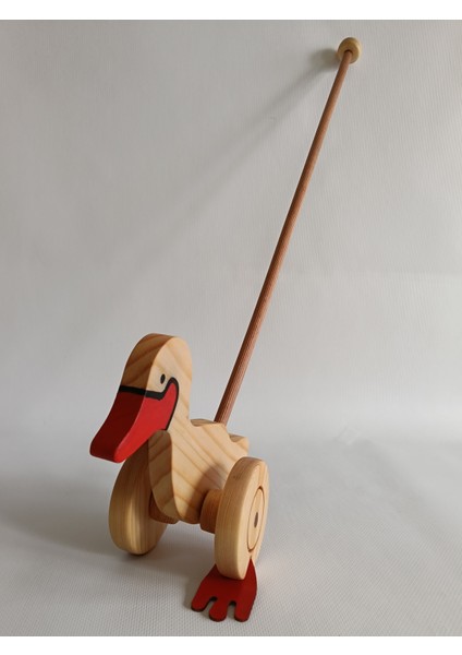 Ahşap Ördek İtme Oyuncağı Bastonlu Yürüyüş Yürüme Yürüteç Arkadaşı Tekerlekli Ördek Figürü Motor Beceri fırsatları