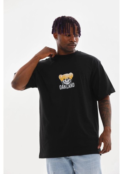 Unisex Baskılı Oversize T-Shirt - Siyah -Vlmr