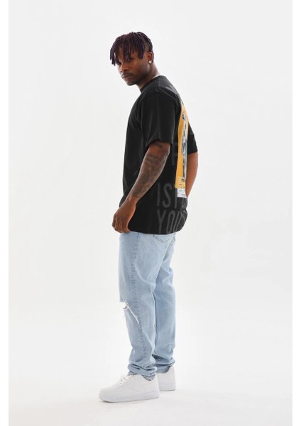 Unisex Baskılı Oversize T-Shirt - Siyah -Vlmr modelleri