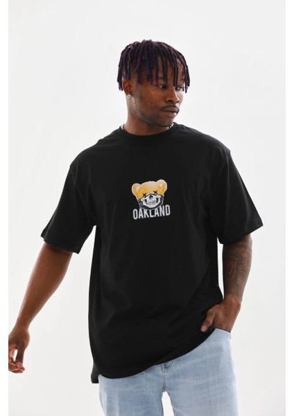 Unisex Baskılı Oversize T-Shirt - Siyah -Vlmr fırsatları