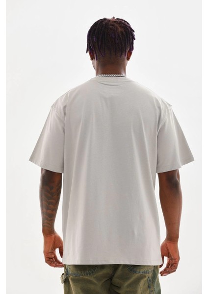 Unisex Baskılı Oversize T-Shirt - Gri -Vlmr fiyatları