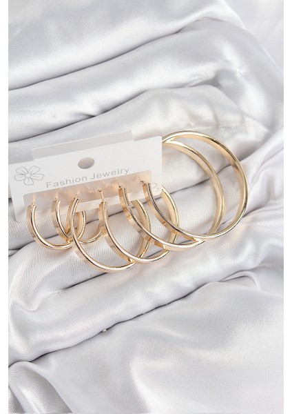 Pirinç Halka Model Gold Renk Kadın Set Küpe