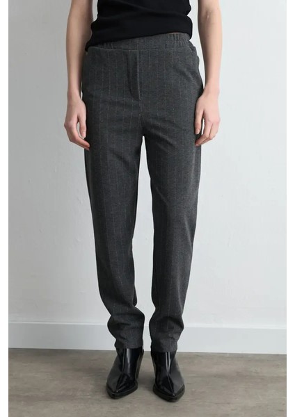 Simli Çizgili Örme Pantolon - Gri fiyatları