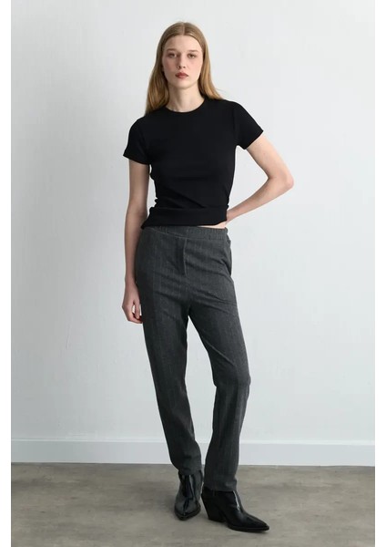 Simli Çizgili Örme Pantolon - Gri indirimleri