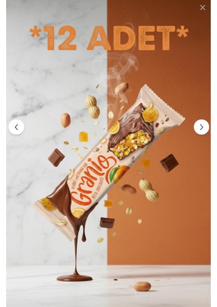 Granıo Sütlü Çikolata Kaplamalı Portakallı Meyveli Bar 40 gr x 12 Adet