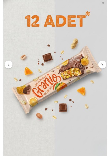 Granıo Sütlü Çikolata Kaplamalı Portakallı Meyveli Bar 40 gr x 12 Adet modelleri