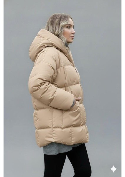 Kadın Vizon Kapüşonlu Şişme Mont – Oversize Kışlık Kalın Mont – Soğuk Geçirmez Şişme Mont fiyatları