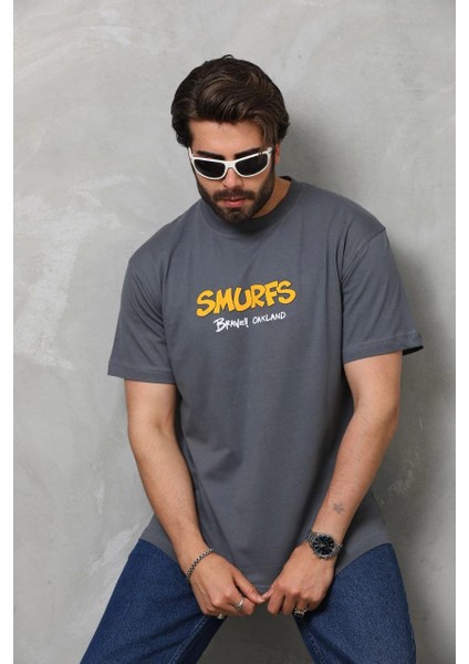 Unisex Basic Bisiklet Yaka Oversize T-Shirt - Füme -Vlmr fırsatları