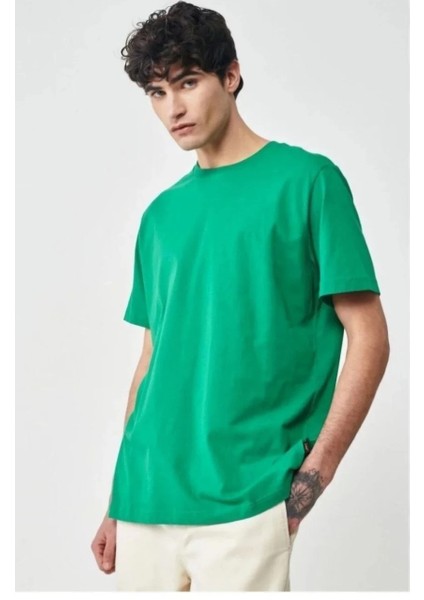 Unisex Düz Biskilet Yaka Oversize T-Shirt - Yeşil -Vlmr fırsatları