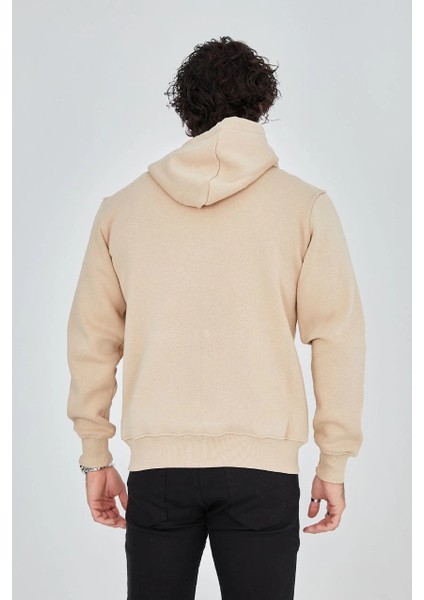 Unisex Tam Fermuarlı Kapşonlu Sweatshirt - Bej -Vlmr fırsatları