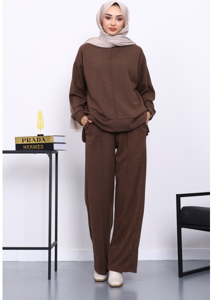 Kahverengi Üst ve Pantolonu Nervür Dikişli Selanik Takım